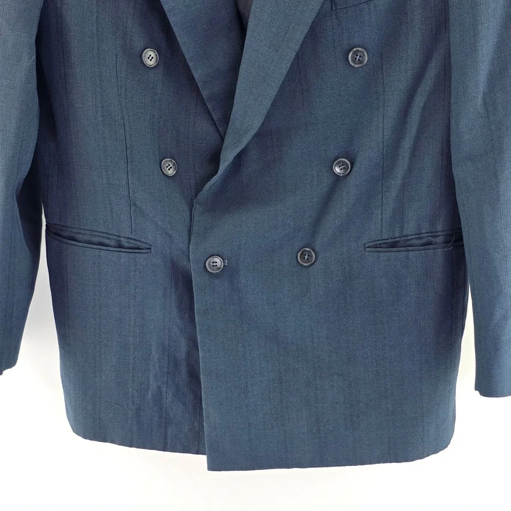 Gino Cappelli Blazer‎ Mens 42 Blue Double Breasted Pinstripe Peak Lapel Jacket